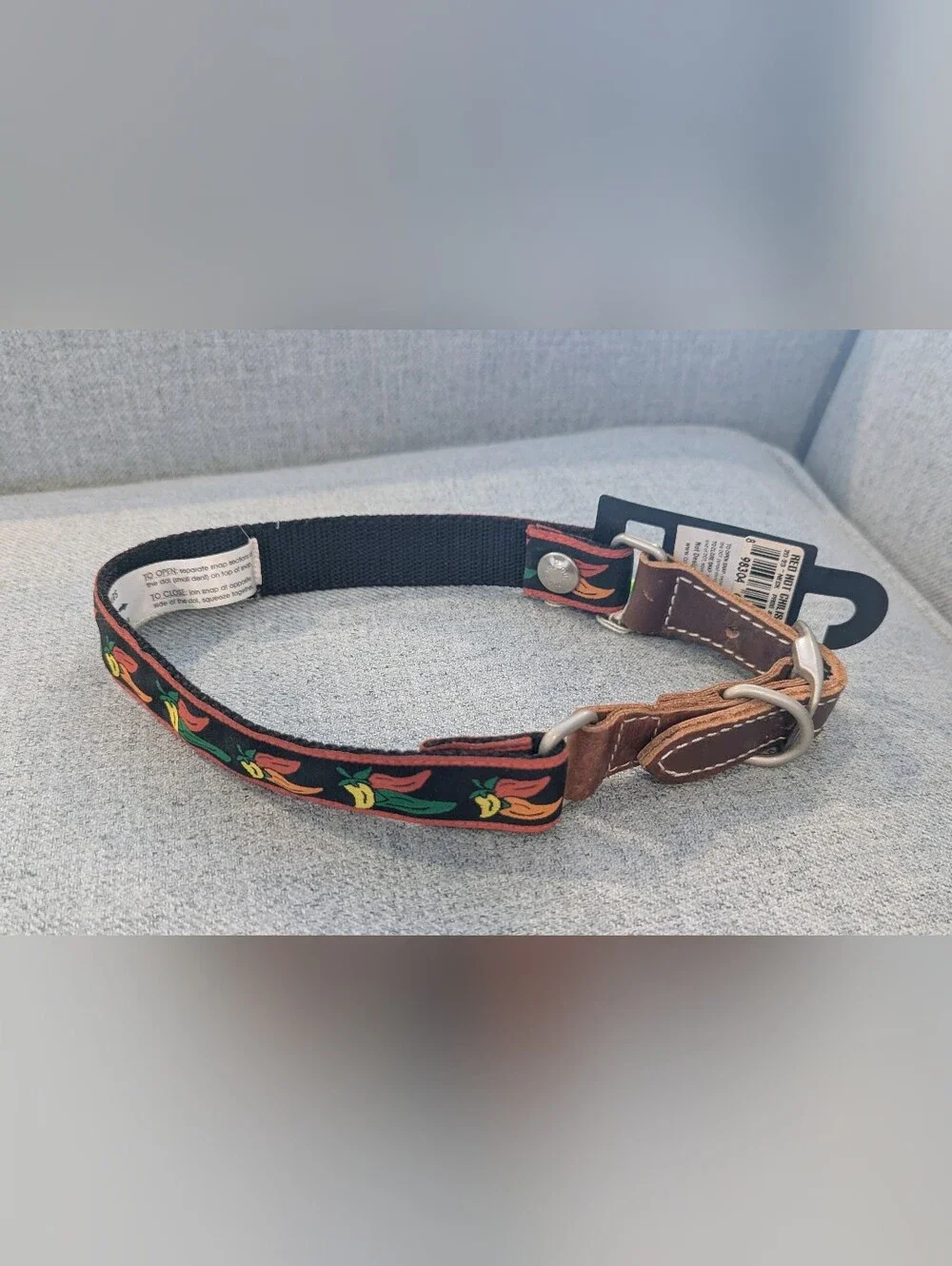 Leather-Trim Hot Chili Pepper Pattern Dog Collar, NWT